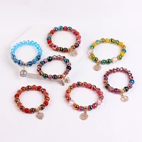 fashion crystal beaded bracelets for women gold boho jewelry bow heart charms bracelet elastic colorful beads arm cuff bangles