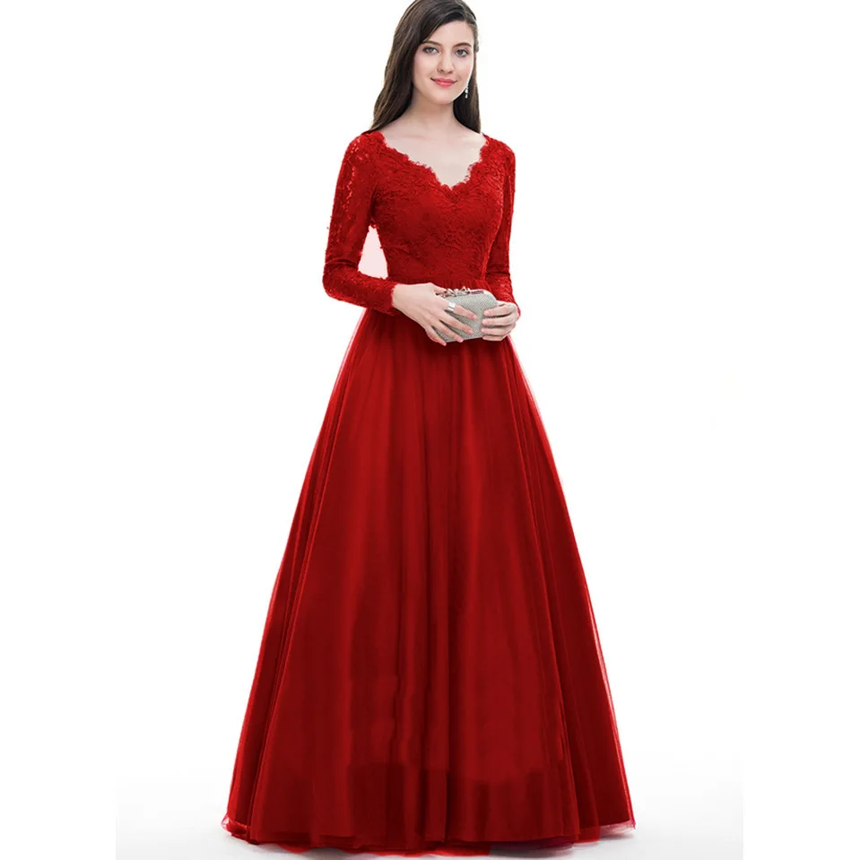Women Vintage Wedding Dress Lace-up V-neck Long Sleeve Prom Evening Dress Elegant Swing A-Line Maxi Party Gowns