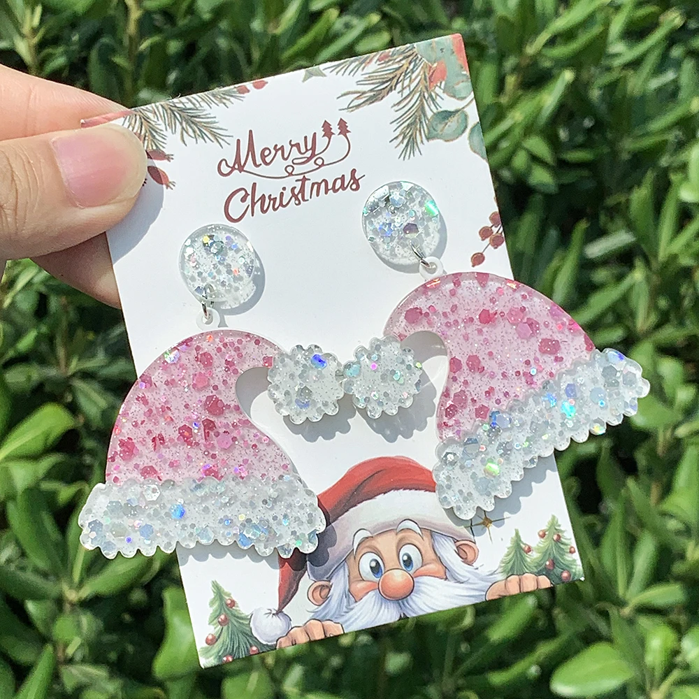 Рождественские серьги для женщин Санта-Клаус Рождественская елка розовая шляпа