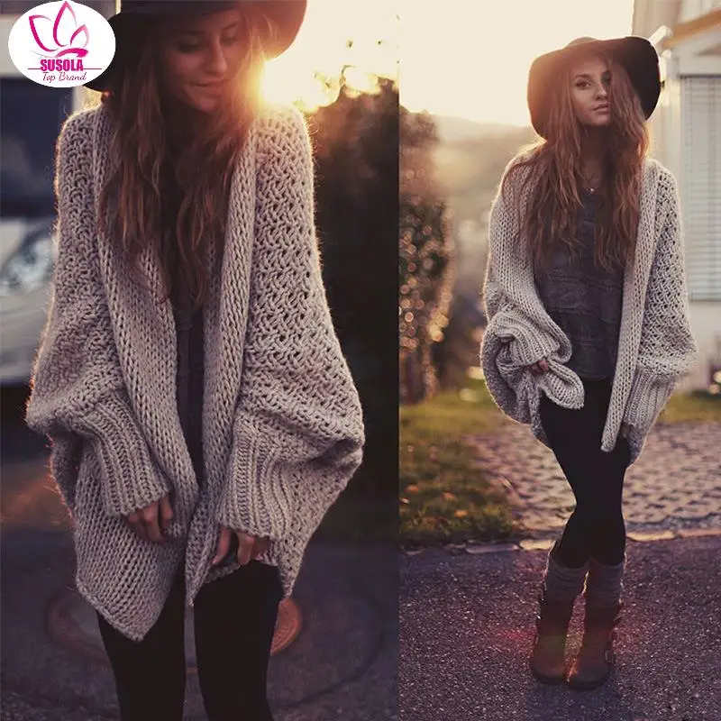 

Женский вязаный кардиган с рукавом «летучая мышь»