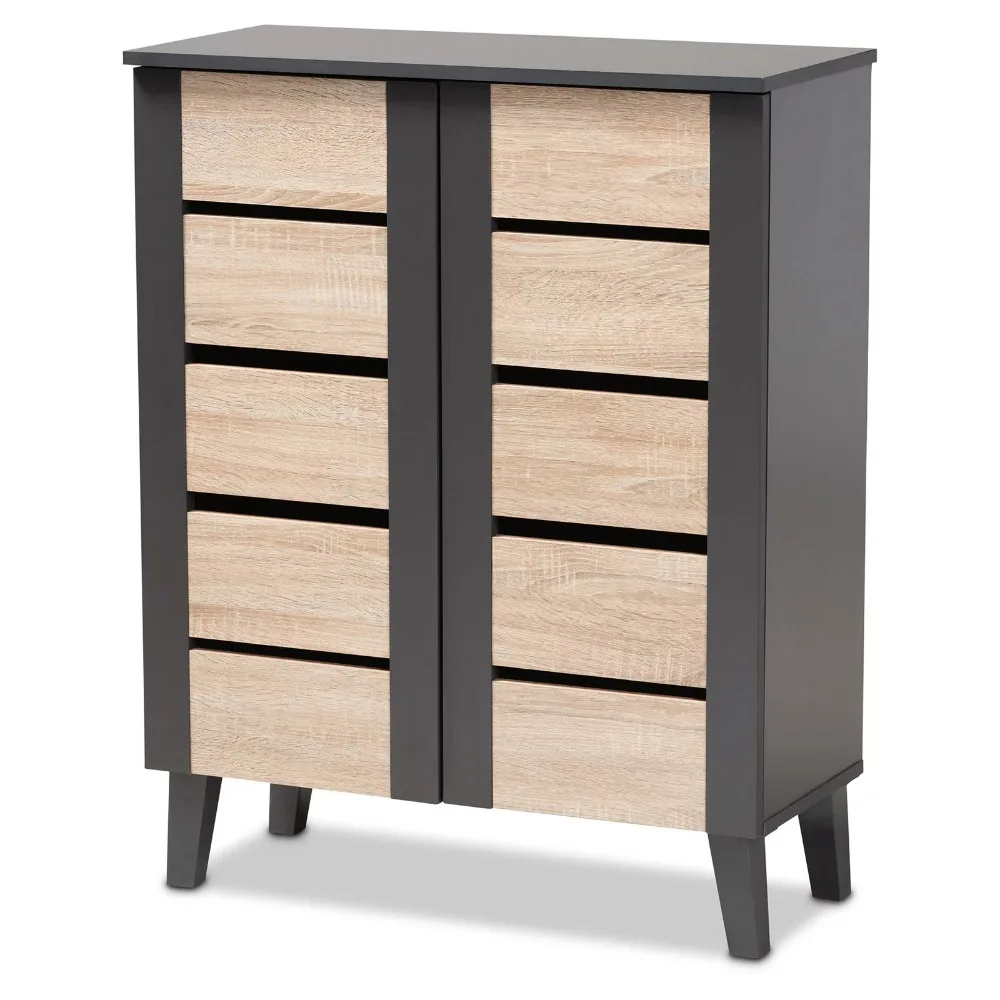 

Two-Tone Oak Brown and Dark Gray 2-Door Wood Entryway Shoe Storage Cabinet