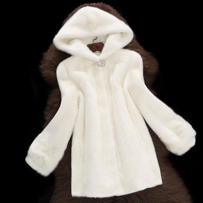 ICCLEK 2020 new Haining mink coat women's whole mink hooded fur medium long mink coat off-season special fur