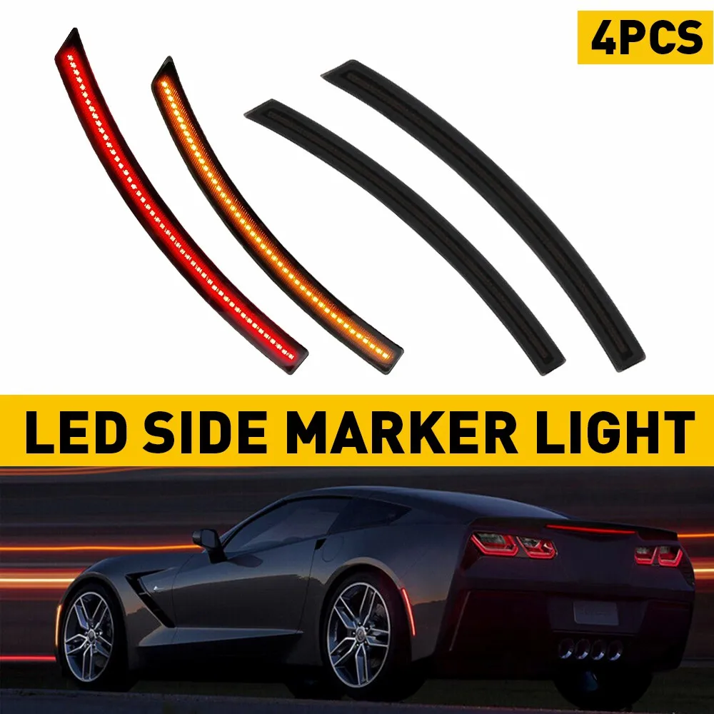 

4Pcs LED Bumper Side Marker Light For Chevrolet Corvette C7 2014 2015 2016 2017 2018 2019 Front Rear Turn Signal Lamp Amber Red