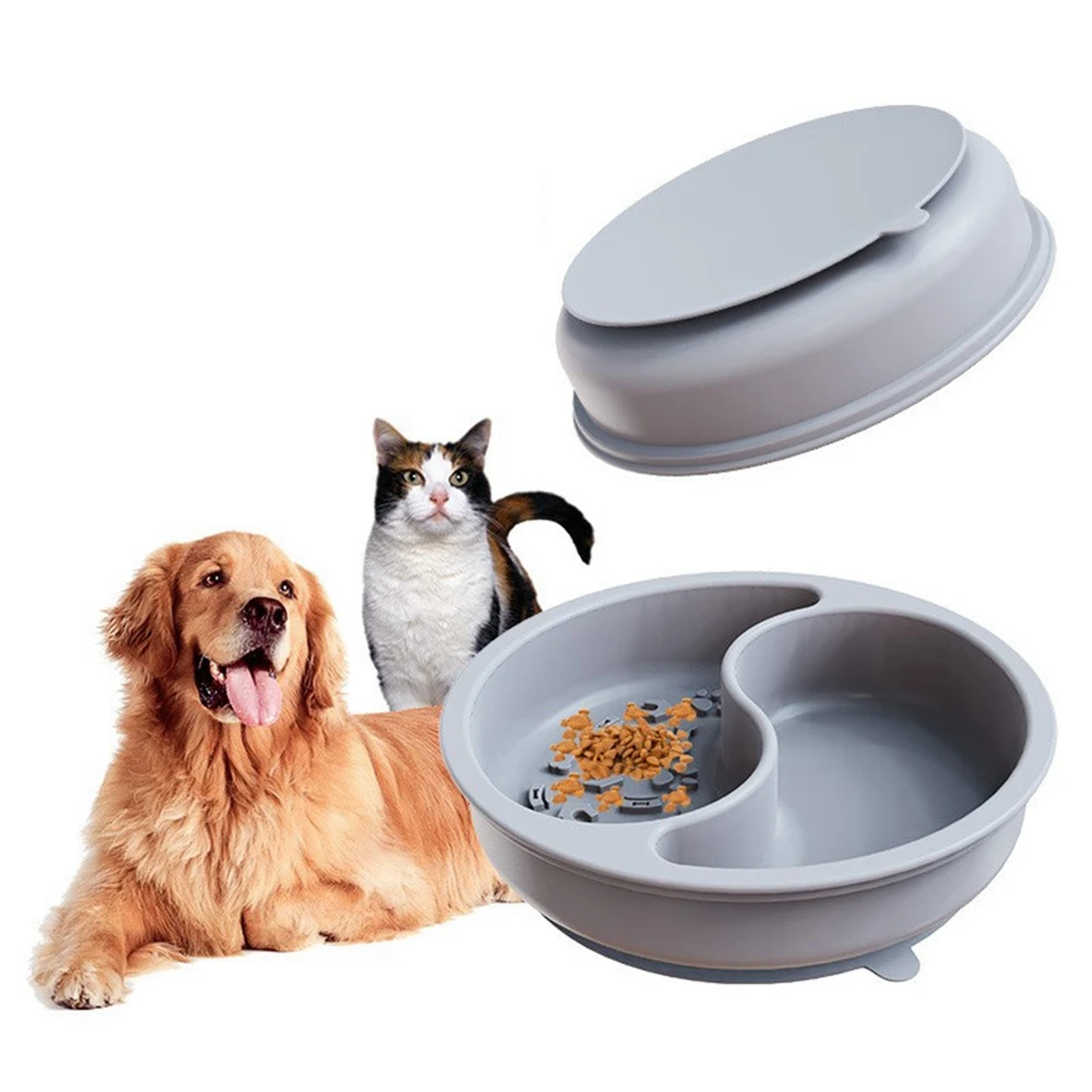 

2 in1 Pet Silicone Bowl Dog Bowl Slow Feeder With Sucker Portable cat Water Food Double Bowl Non-Slip Bowl Pet Accessories