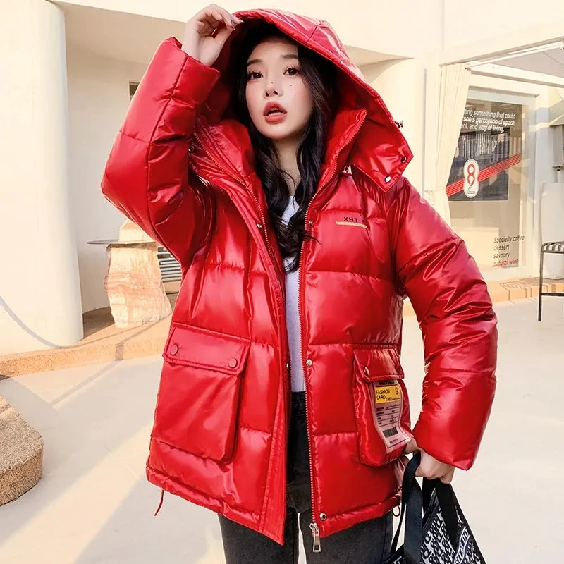 2022 Winter Down Parkas Women's Thicken Warm Down Cotton Jacket Coat Women Fashion Glossy Cotton-padded Coat Mid-Length Outwear