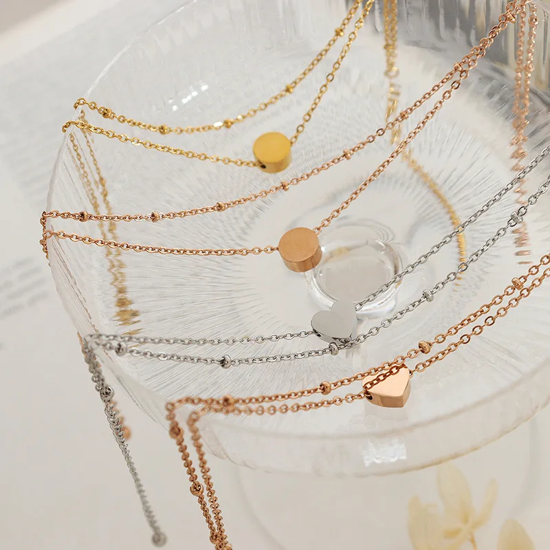 

Round Beads Love Anklet Geometric Minimalist Double Layer Chain Titanium Steel Foot Jewelry Summer Beach Girl Jewellery