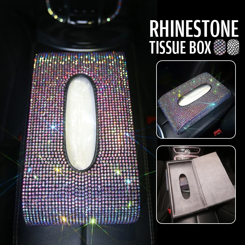

Car Luxury Diamond-studded Tissue Box Creative Rhinestone Leather Armrest Box Storage Ornaments Car Universal Cute Interior
