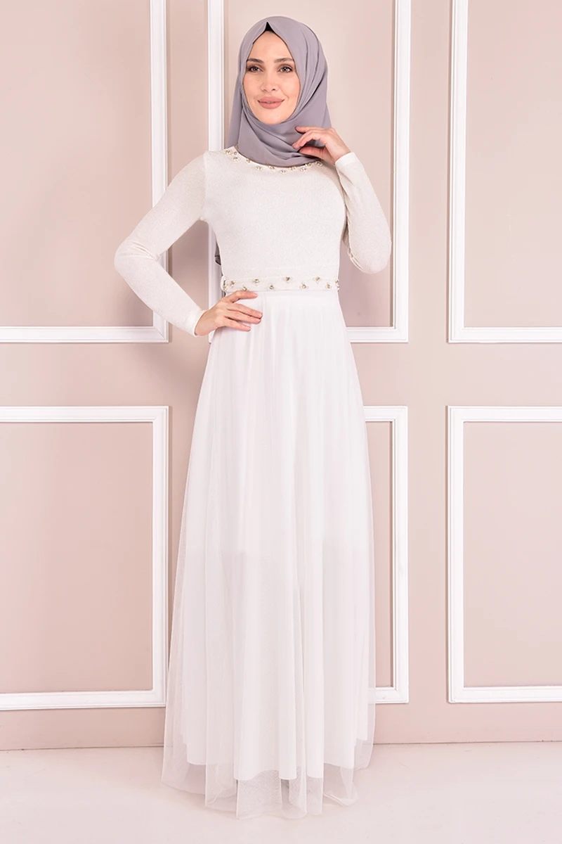 Серебристые вечерние платья, белые платья для женщин, мусульманское платье, Женское зимнее мусульманское платье EFY20050
