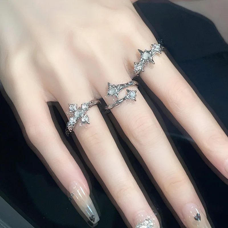 

French Fold Ring Silver Star Open Ring Y2K Style Sweet Cool Women's Ring INS Style Star Stainless Steel Ring Set Party Banquet