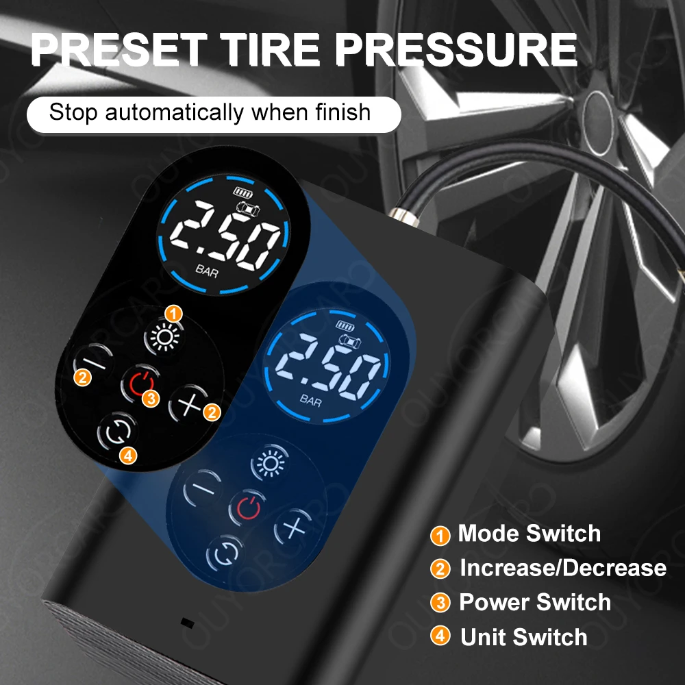 

Portable Car Air Compressor Electric Wireless Tire Inflator Air Pump Rechargeable Digital 150PSI Auto for Car Motorcycle Balls