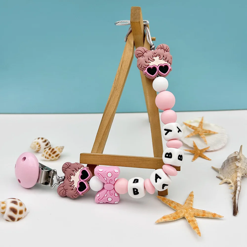 

Personalized English Russian Alphabet Names Baby Girl Clips Pacifier Holder Chains Teether Pendants Baby Accessories Kawaii Gift