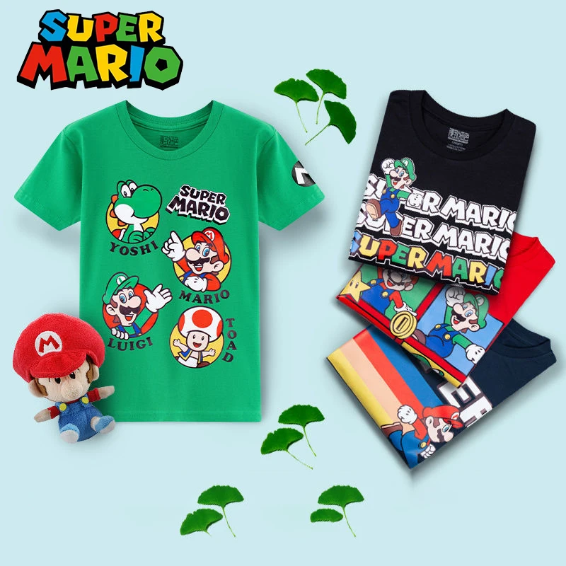 

Super Mario Bros Yoshi Summer Children's Short-Sleeved T-shirt Boys Cotton Mario Clothes Cartoon skin-friendly breathable Top