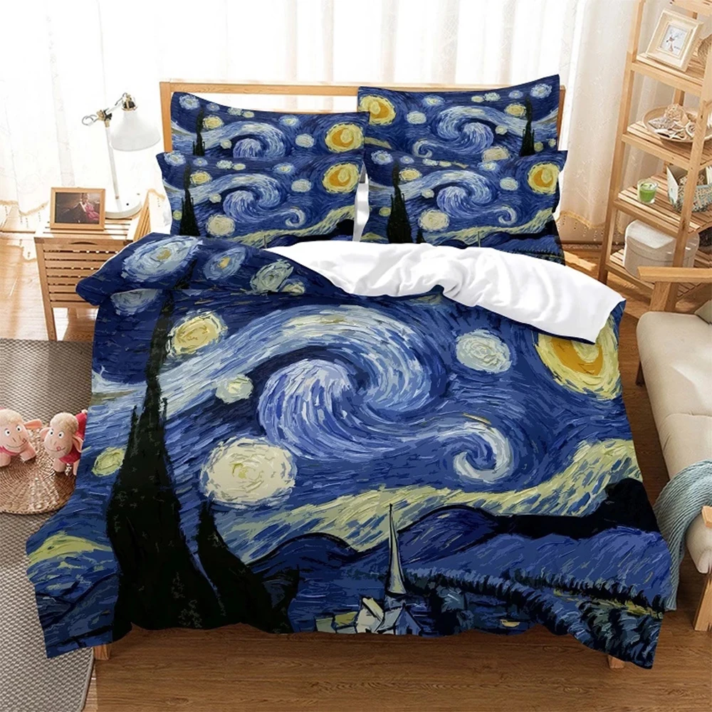 

Abstract Van Gogh Oil Painting Duvet Cover Set King Queen Size Comforter Cover for Kids Boys Girls Teens Polyester Bedclothes