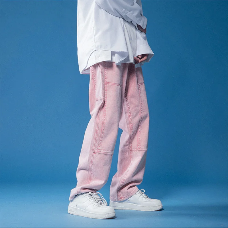 Men's Jeans High Street Wide Leg Pants Spring Autumn Solid Color Loose Straight Trousers Casual Male Clothes Oversized Bottoms