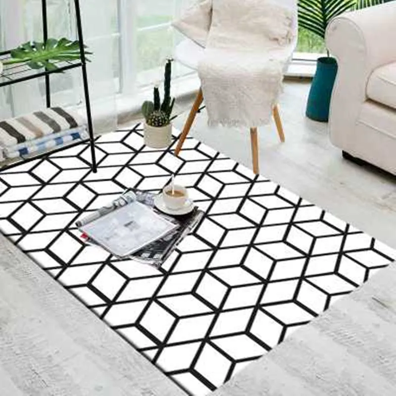 

Modern Nordic Style Black and White Geometry Floor Mat Door Mat Anti-slip Mat Carpet Bedroom Living Room Home Decoration