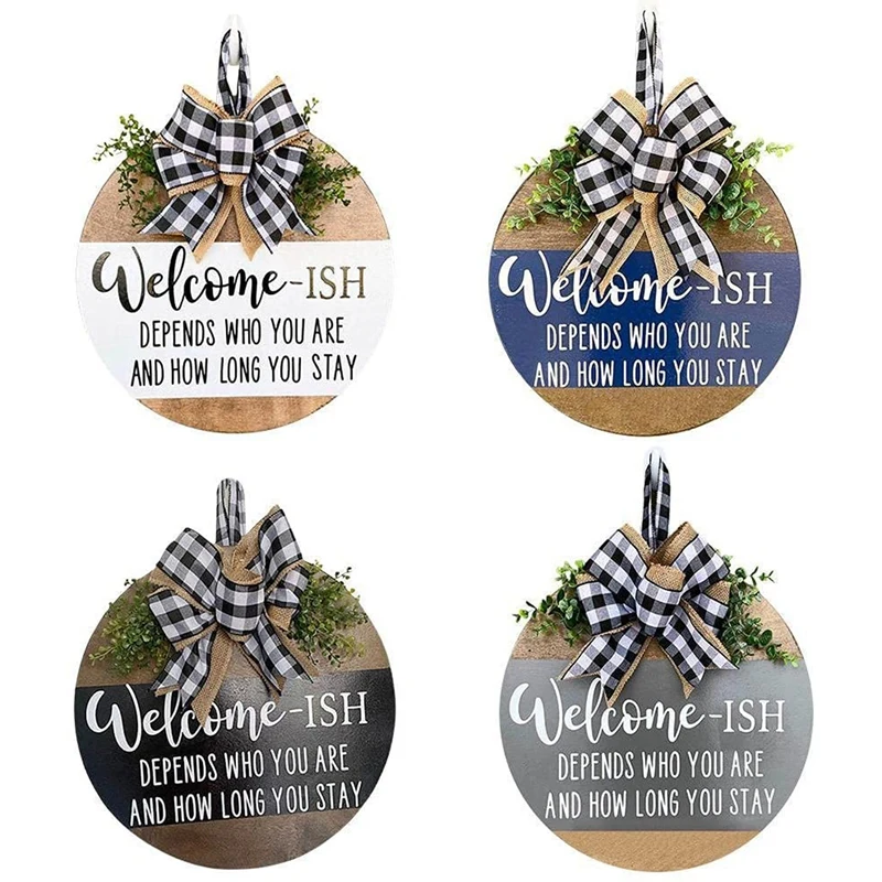 

Wood Welcome Door Hanger Welcome Sign For Front Door Porch Outdoor Decor, Depends Who You Are, How Long You Stay