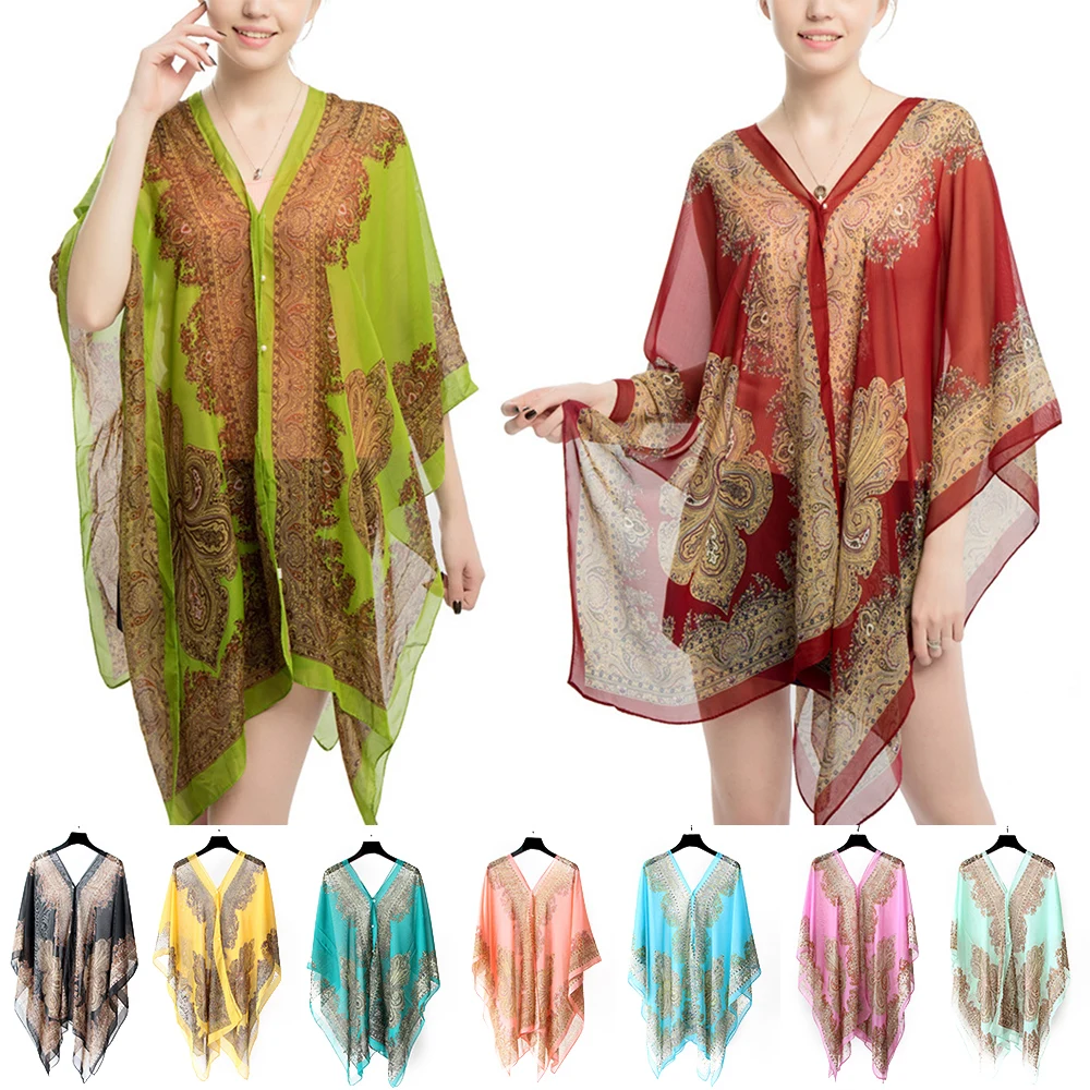

Cashew Printed Chiffon Scarf Women Beach Bikini Cover Up Sunscreen Long Shawl Soft Thin Comfortable Large Size Pullover Scarves
