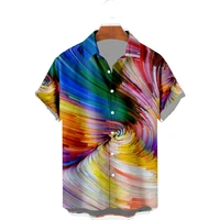 2022 mens hawaiian short sleeve lapel shirt plus size starry 9 3d print mens top with pockets quick dry