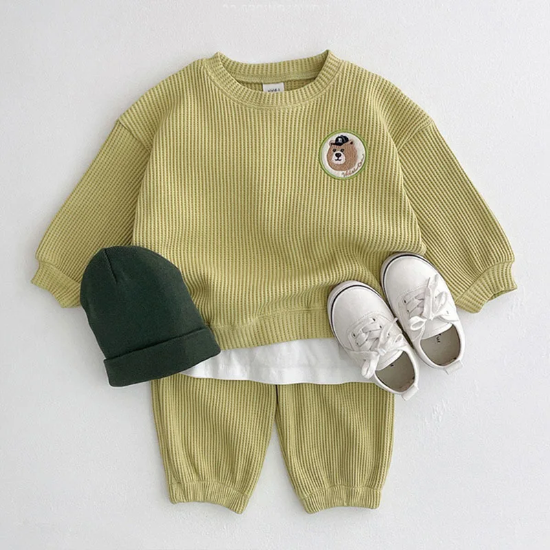 

2022 Autumn New Baby Cotton Cartoon Long Sleeve Clothes Set Boys Girl Casual Bear Sweatshirt Set Children Casual Pants 2pcs Suit