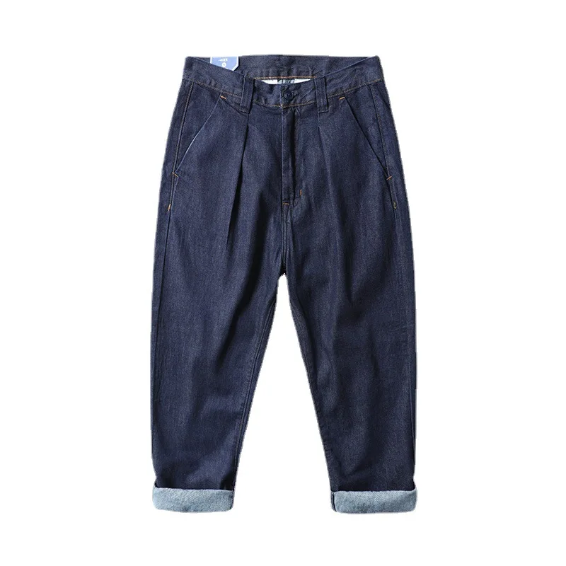 Japanese Style Retro Straight Jeans Men's Summer Loose Washed Tapered Harem Nine-point Pants Radish Pants