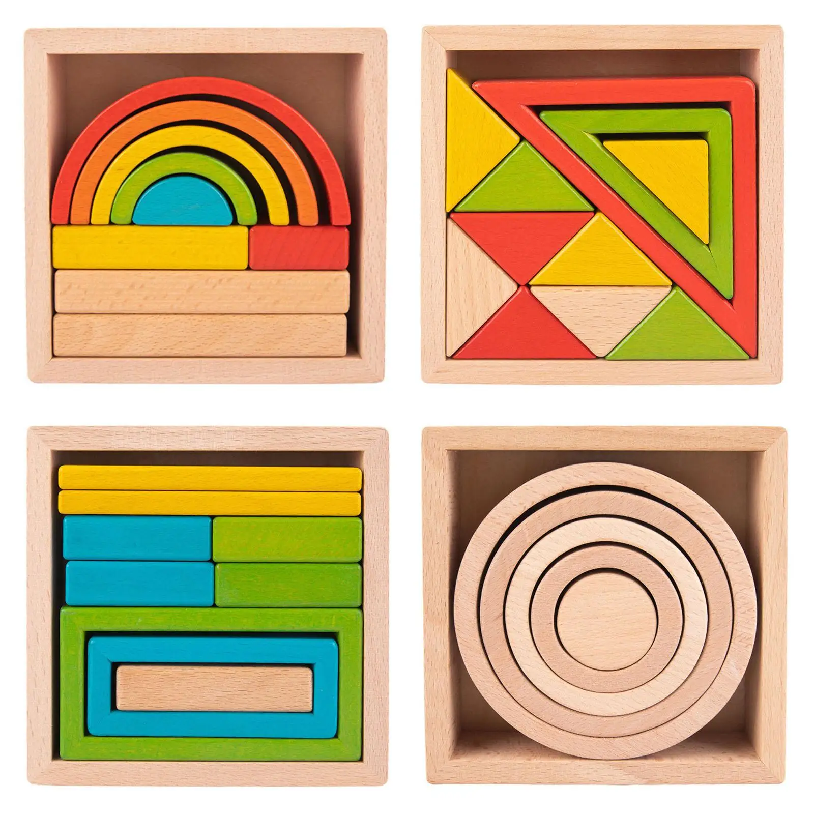 

Wooden Stacker Nesting Puzzle Blocks Montessori Color Shape Matching Learning Geometric Educational Toys for Kids 1 2 3 Year Old