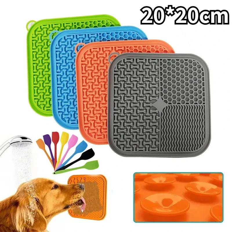 

Silicone Licking Pad Pet Dog Cats Lick Pad Bath Peanut Butter Slow Eating Licking Feeder 20*20cm Thickened Food Mat for Dogs