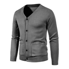 남성용 캐주얼 긴팔 니트 스웨터, 단색 포켓, 따뜻한 코트, 상의 재킷, 가디건 버튼, 신상 패션