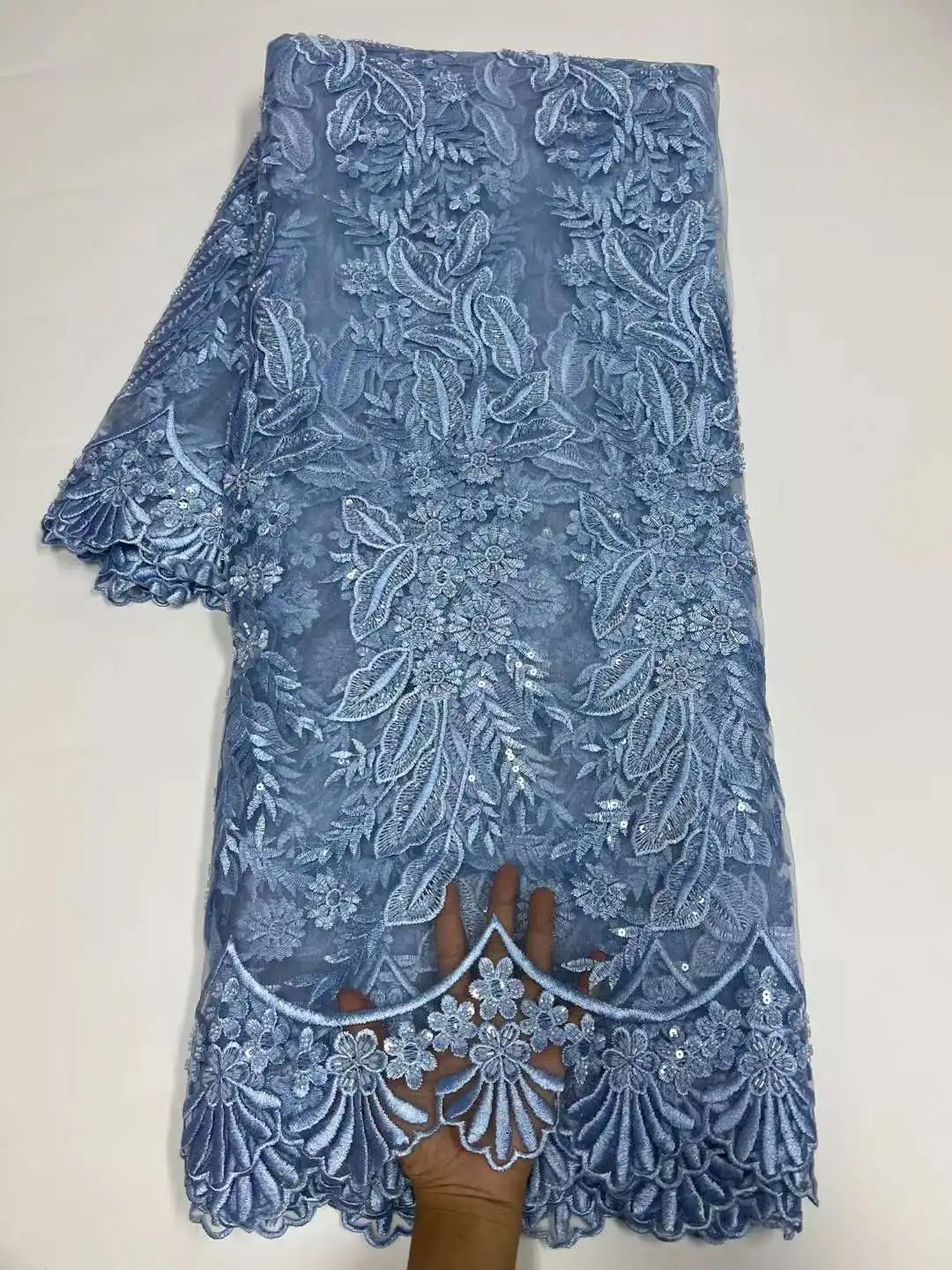 

African Lace Fabric With Beaded High Quality French Net Tulle Lace Fabric Embroidery Nigerian Guipure Cord Lace Fabric For Dress