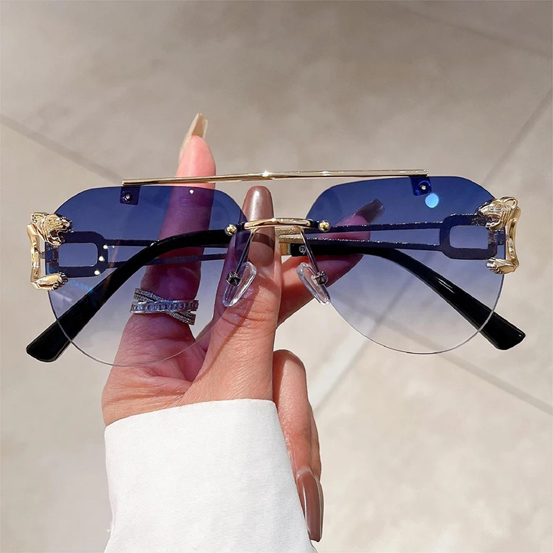 

Vintage Rimless Aviator Sunglasses Men Women Fashion Oversized Gradient Shades Eyewear Brand Design UV400 Sun Glasses