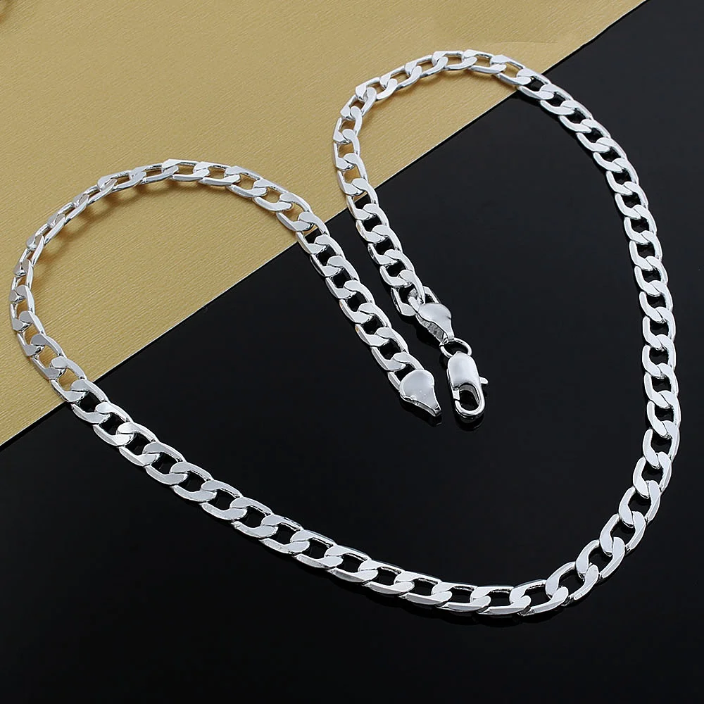 

BAYTTLING 8MM S925 Silver 16/18/20/22/24 Inches Side Figaro Chain Necklace For Men Women Fashion Jewelry Wedding Party Favors