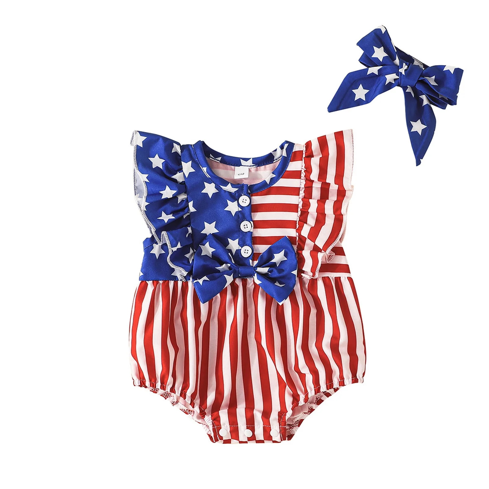 

Наряды на День независимости для младенцев, комбинезон без рукавов с принтом звезд и полос, с круглым вырезом и оборками + повязка на голову ...