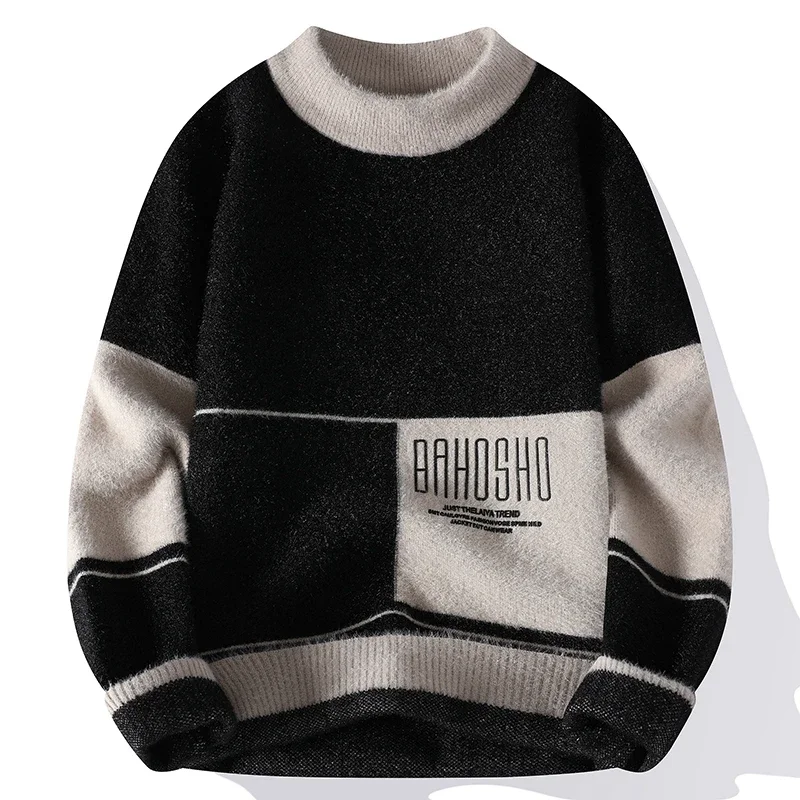 

M-3XL! Autumn and Winter High Quality New Men's Half High Neck Thickened and Plushed Trendy Pullover Knitted Long Sleeve Sweater