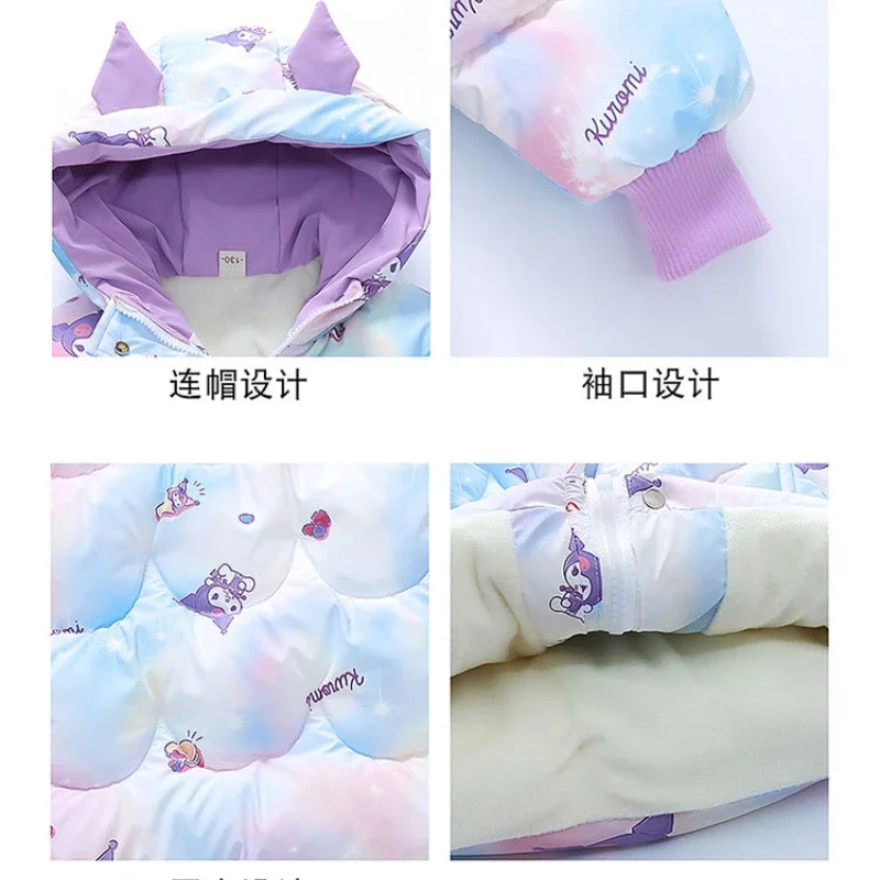Sanrio хлопковое пальто Kuromi для девочек зимнее новое стильное светящееся модное