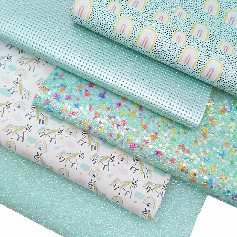 Светильник-голубые блестящие кожаные листы со звездами на заказ, блестящие радужные единороги, печатные листы из искусственной кожи «сделай сам», 21x29 см, Y183