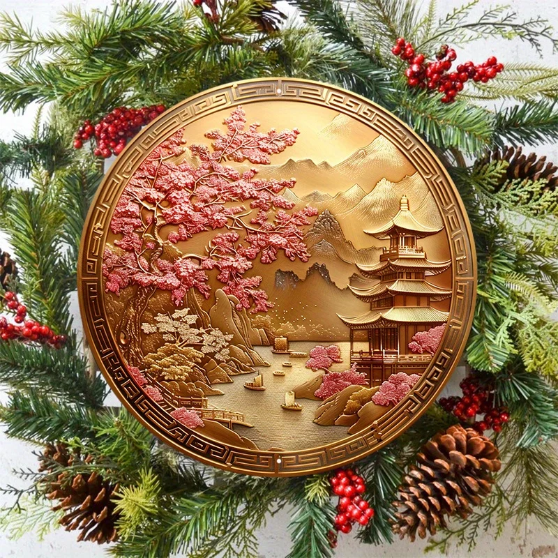 Металлический знак золотой медальон с традиционным дизайном китайского и сакуры