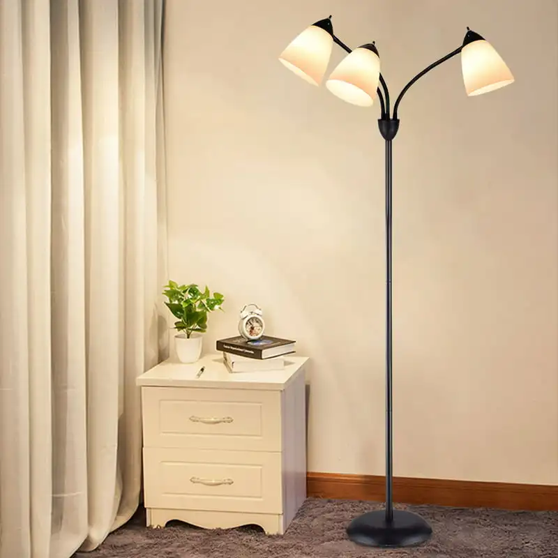 

Translucent Shade Floor Lamp Three Head LED Industrial Floor Lamp, Bright & Durable for Living Room,Bedroom,Office,Study, Black