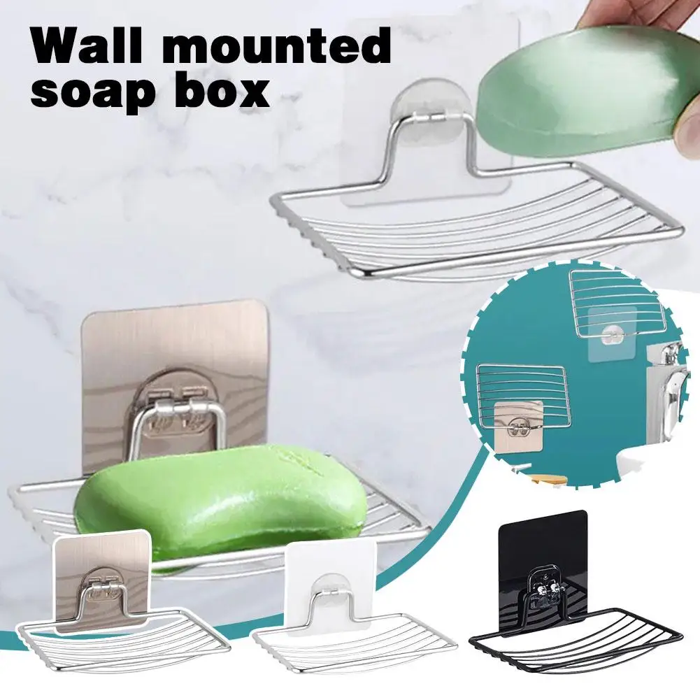

1pc-Stainless Steel Soap Rack Punch-free Nail-free Hanging Sucker Box Wall Soap Bathroom Luxury Shelf Light Drain Layer Sin B2X7