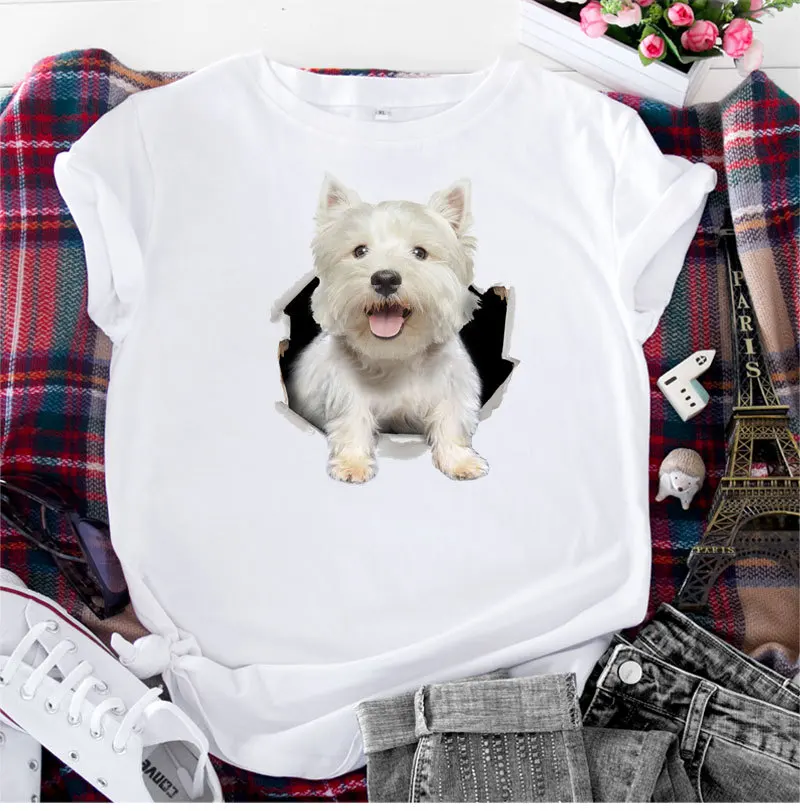 

Summer Cotton Women T Shirt 5XL Plus Size Dog Print Short Sleeve Graphic Tee Tops Casual O-Neck Female TS