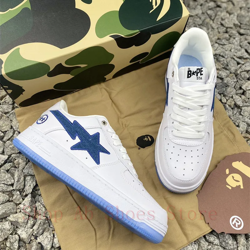 NEW Original A Bathing Ape Sta White Blue Shoes Men Sport Shoes Running Shoes Women Sneakers Casual Sandals Size:36-45