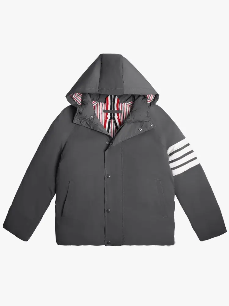 

Down Jacket Men and Women Winter New White Four-Bar Stripe Short Keep Warm Casual Hooded Jacket Coat Fashionable Versatile