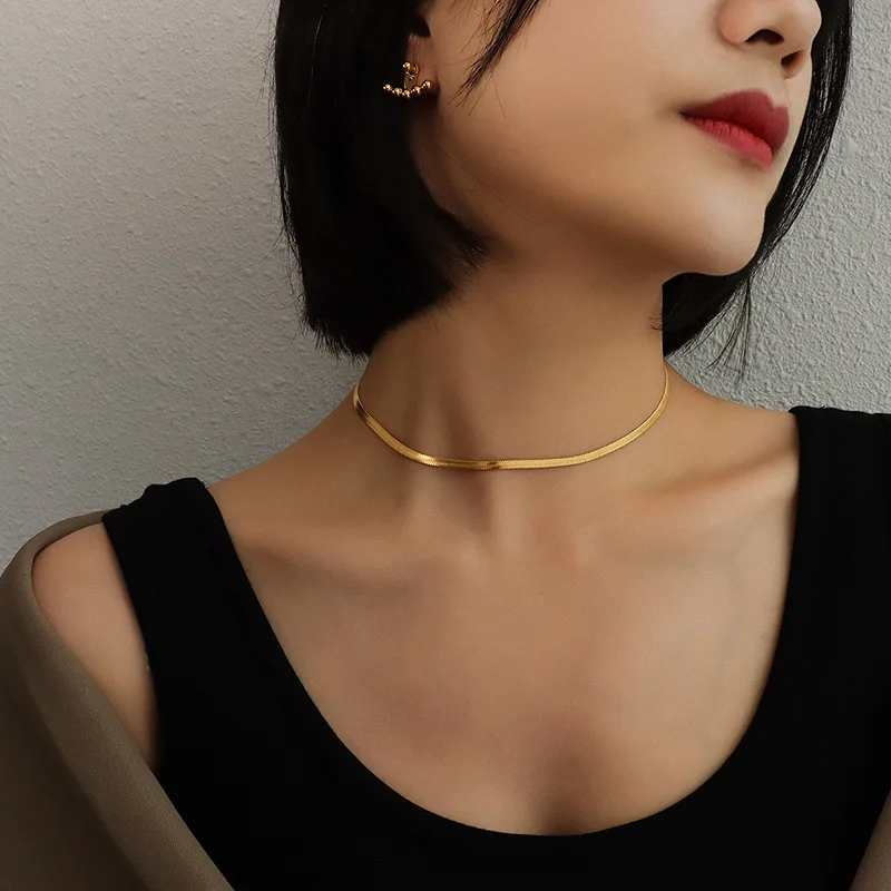 

Gold Blade Chain Choker Necklace Women Sexy Flat Snake Chain Gift