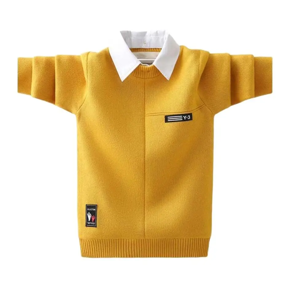 

Cotton boys pullovers spring boys warm jacket teenage winter velvet sweaters turn-down collar knitted clothes bottoming shirt