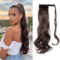 wrap around long hair ponytail wavy straight synthetic clip in hair pony tail extension magic paste hairpiece for women