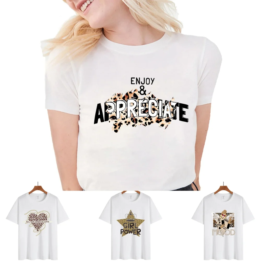 

Футболка женская с леопардовым принтом, повседневная универсальная дышащая рубашка в стиле Харадзюку, с круглым вырезом и коротким рукавом...