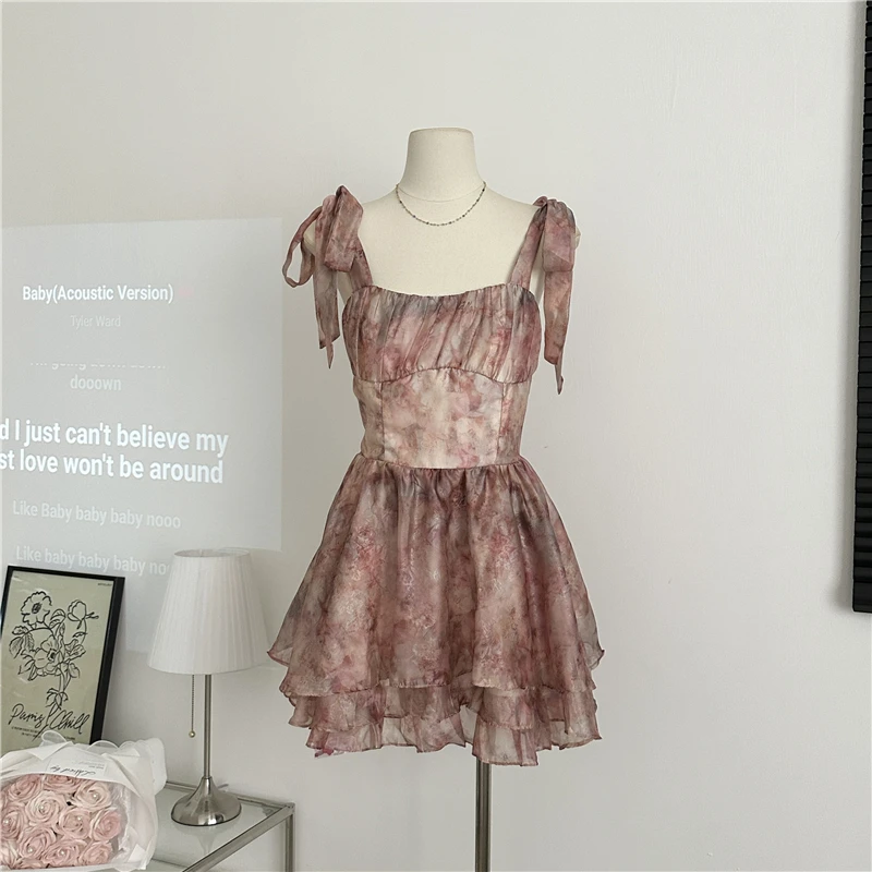 

Floral Short Party Dress Sexy Puff Fairy Kawaii Clothing Mini Dress Fashion Birthday Dress for Women Summer 2023