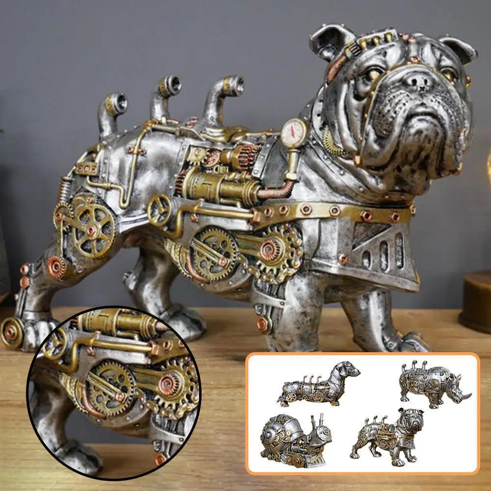 

Mechanical Punk Dog Figure Resin Crafts Steampunk Bulldog Resin Window Home Ornaments Dog Decoration Desktop Statue O8c3