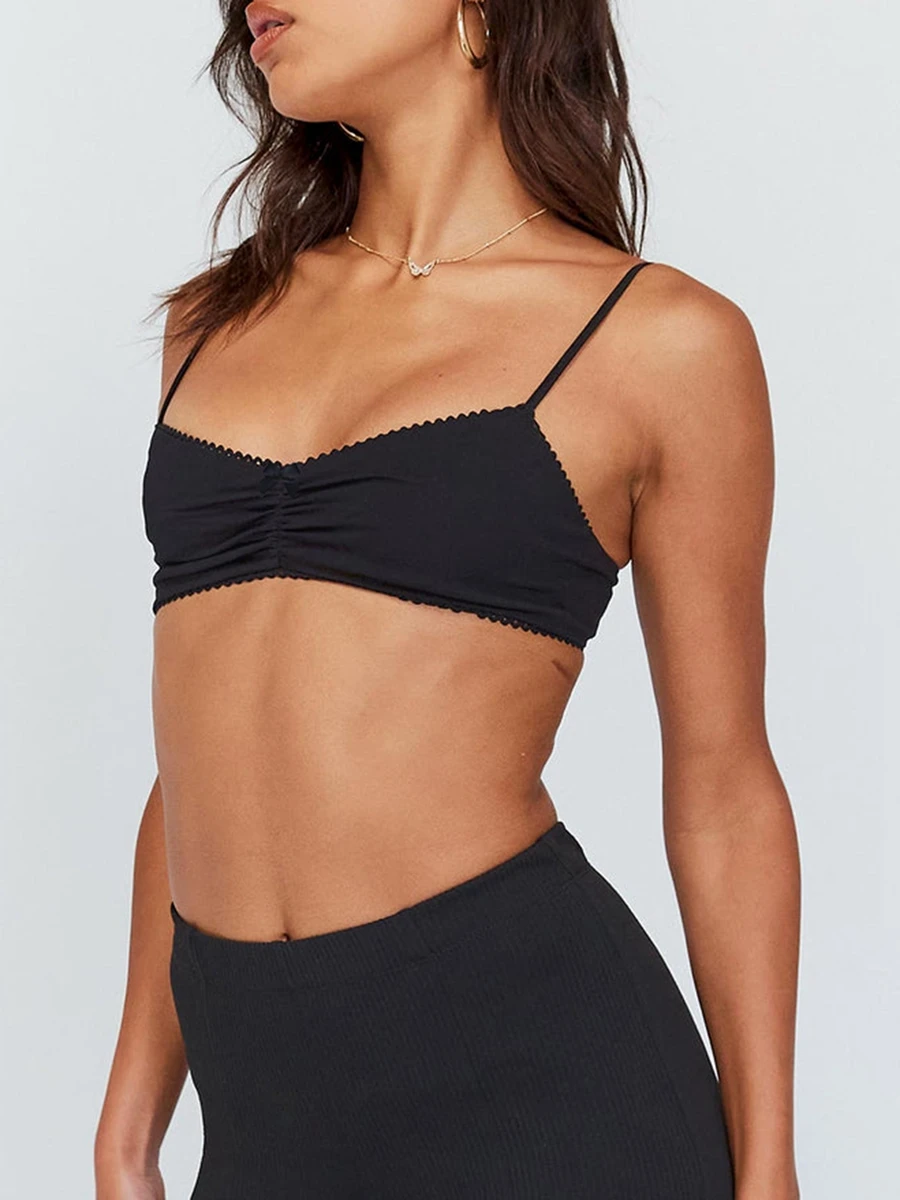 Женский короткий топ HzDazrl с V-образным вырезом и рюшами