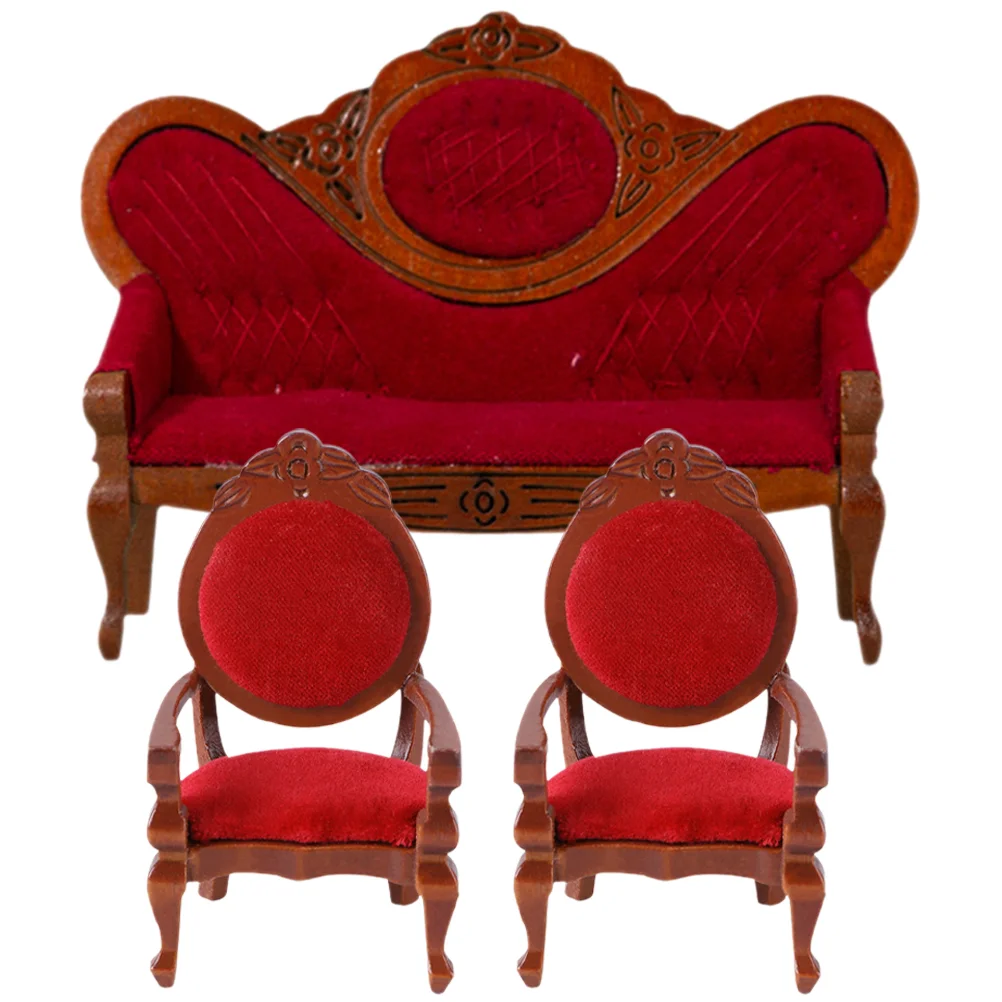

3 Pcs Peach Armchair Retro Decor Simulation Mini Sofa Prop Furniture Wood House Accessory Tiny Decor Adorable Decorative