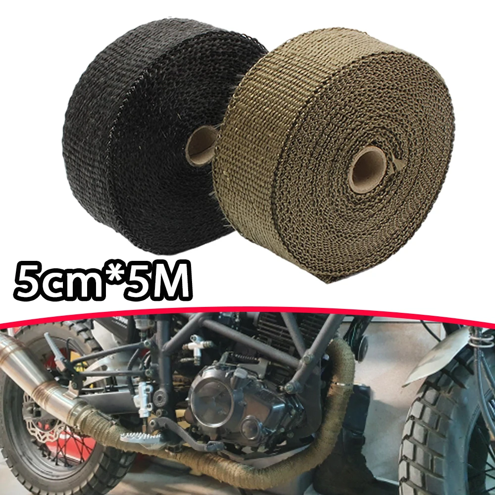 

5cm x 5M Black/Titanium Exhaust Heat Wrap Roll for Motorcycle Fiberglass Heat Shield Tape with 4Pcs Stainless Ties