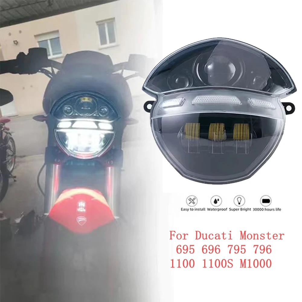 

Motorcycle Front Headlight Replace Head lamp Led DRL Hi/LO Beam For Ducati Monster 695 696 795 796 1100 1100S M1000 2013-2015